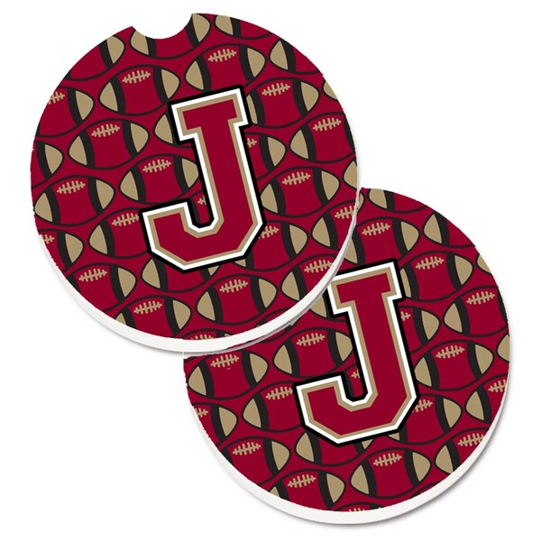 Carolines Treasures Letter J Football Garnet and Gold Cup Holder Car Coaster, PK2 CJ1078-JCARC - main
